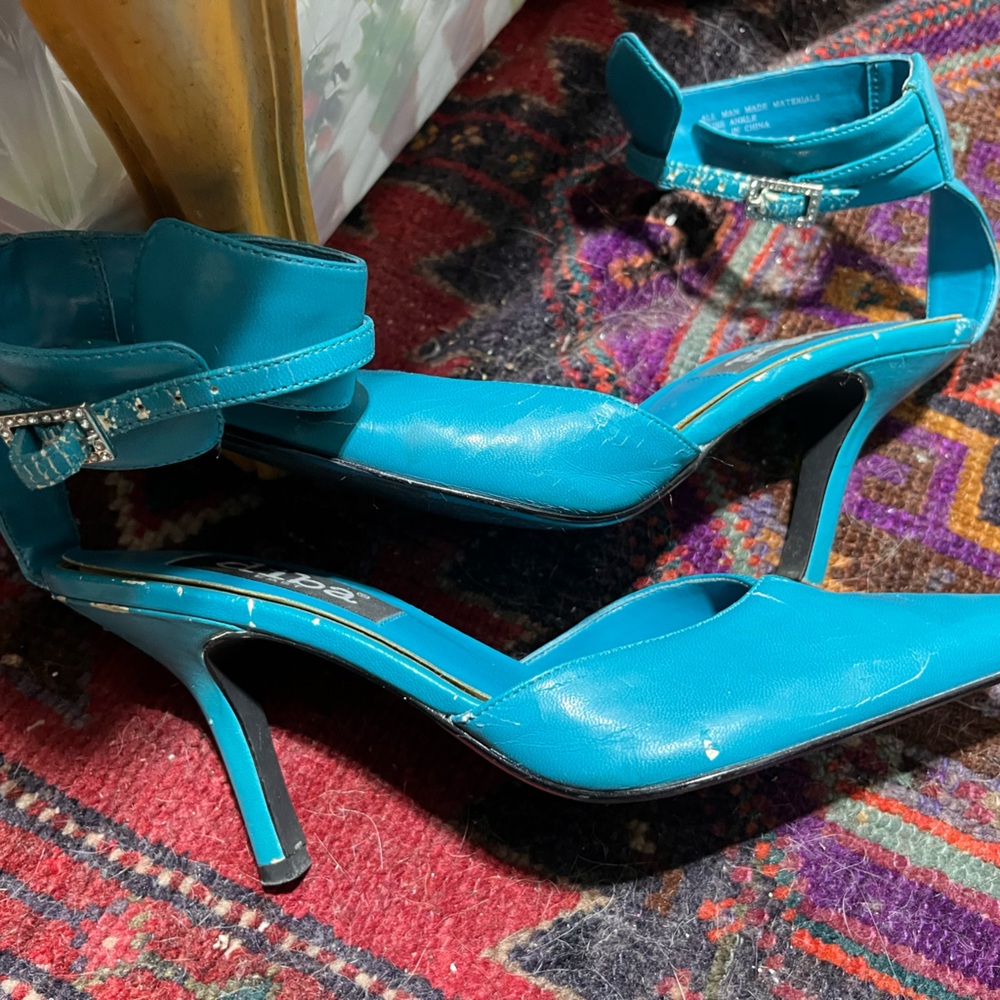 Women’s turquoise ankle strap high heels